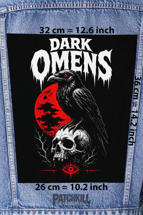 dark omens raven skull gothic back patch blood moon large backpatch red black design for denim jacket