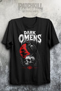 dark omens raven skull t-shirt gothic black unisex graphic tee red moon horror design