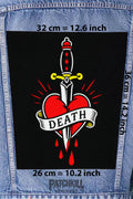 death heart dagger tattoo style back patch large backpatch red black design for denim jacket