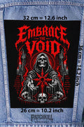 embrace the void gothic back patch red skull reaper large backpatch black red design for denim jacket