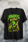 alien invasion t-shirt retro sci fi graphic black unisex tee ufo streetwear design