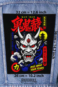 japanese oni mask demon gothic back patch anime inspired large backpatch red black design for denim jacket