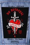 no betrayal loyalty heart dagger back patch tattoo style large backpatch red black design for denim jacket