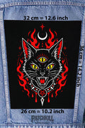 occult black cat third eye gothic back patch pentagram large backpatch red black design for denim jacket