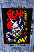 oni demon mask japanese gothic back patch anime inspired large backpatch red blue design for denim jacket