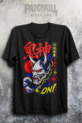 oni mask japanese streetwear t-shirt demon graphic black unisex tee anime style shirt