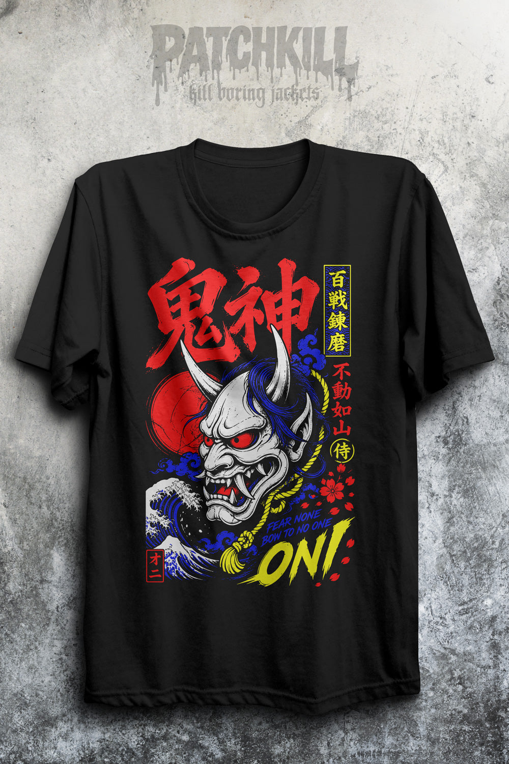 oni mask japanese streetwear t-shirt demon graphic black unisex tee anime style shirt