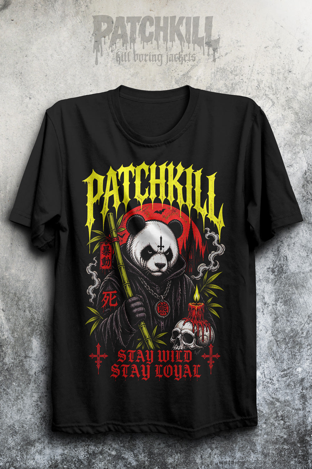 dark panda graphic t-shirt japanese streetwear black unisex tee gothic panda design