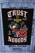 trust nobody panther dagger back patch tattoo style large backpatch black red design for denim jacket
